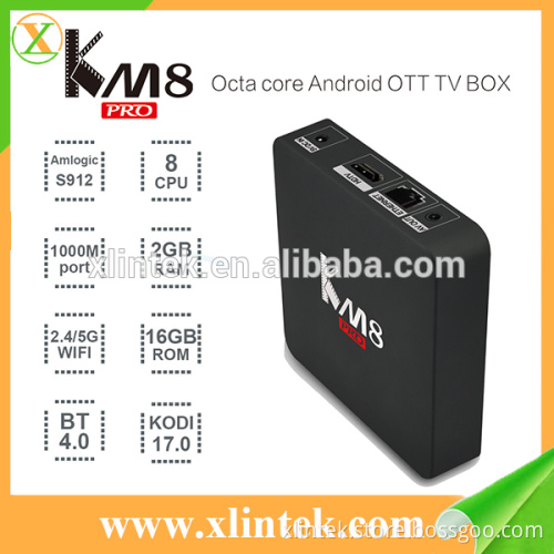 Hot Selling 2GB RAM S912 Octa Core tv box KM8 pro KODI 4K HD Black Android6.0 Desi TV Box T96 KM8 pro